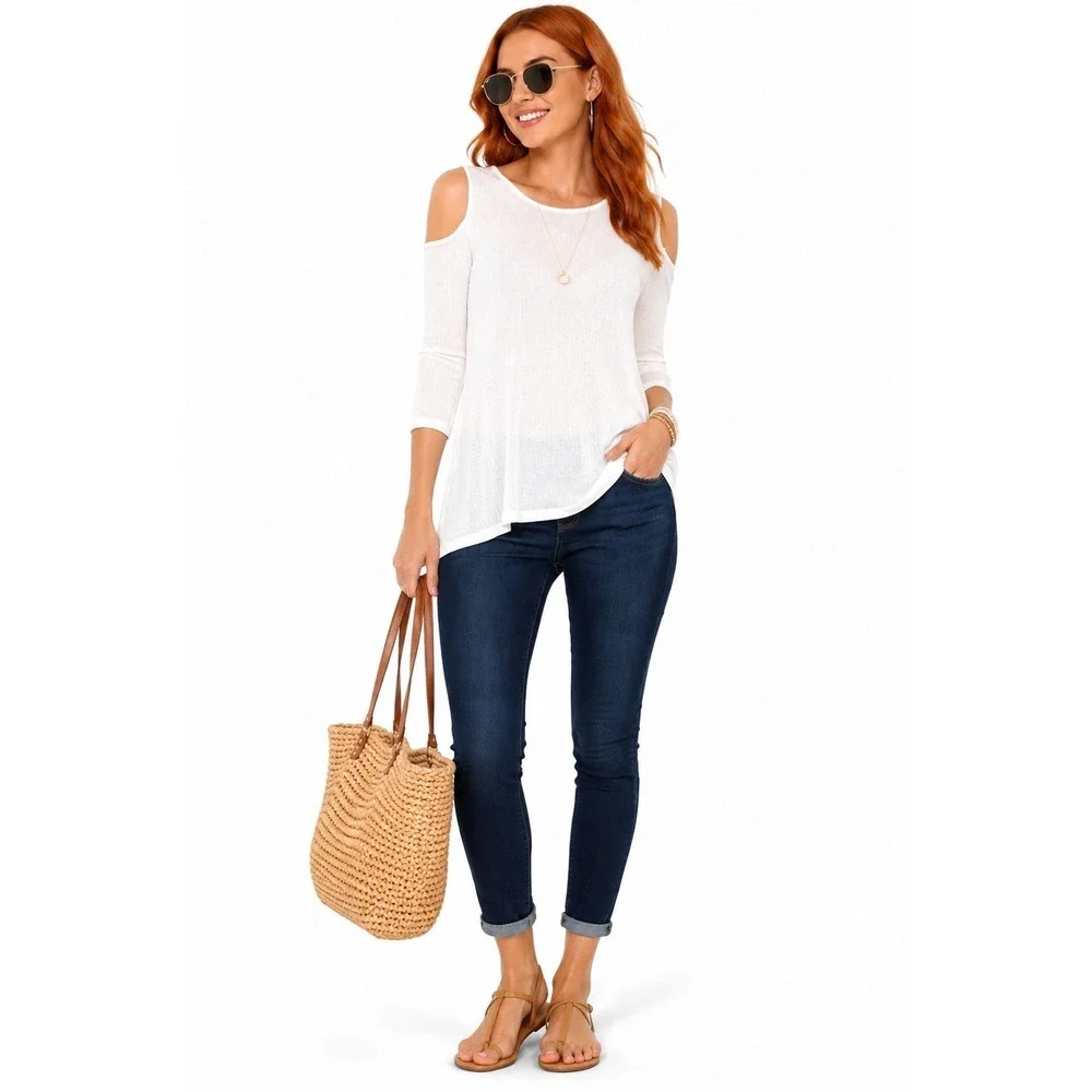 Women's Cold Shoulder Blouse by Heart & Hips Ivory Size Large New With Tags - Picture 1 of 9